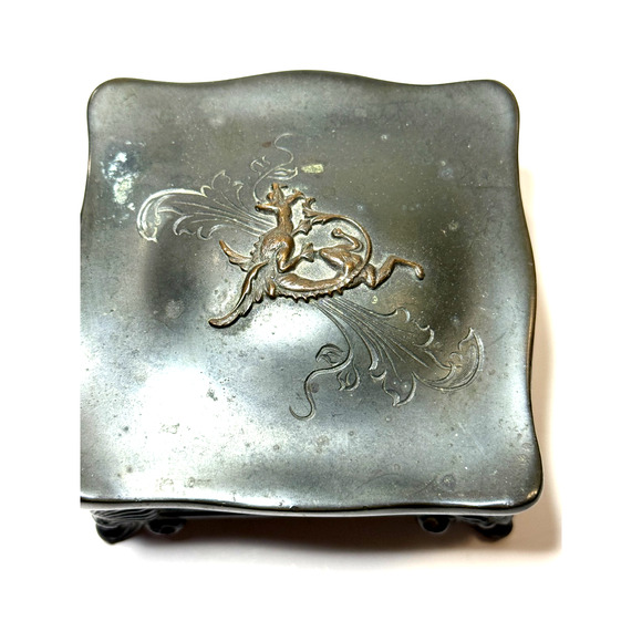 Antique Heraldio Bronze 1408 Art Noveau Dragon Rare Spelter Bronze Trinket Box - Picture 5 of 9